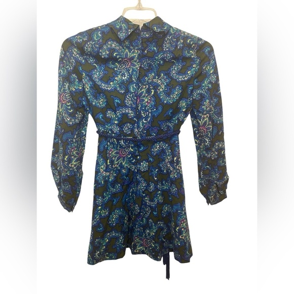 Vintage Retro Paisley Long Sleeve Collared Mini Dress size S - Picture 8 of 10